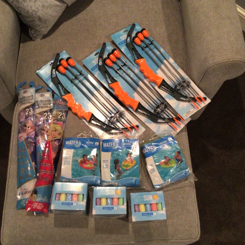Summer fun activity bundle pool float chalk frozen Barbie kites bow & arrows